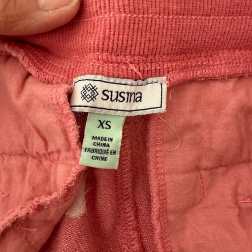 Susma Women's Coral Linen Blend Drawstring Pants Size XS Summer Resort Comfy - Picture 6 of 9